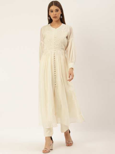 

Ritu Kumar Women Off-White Yoke Design Kurta with Trousers