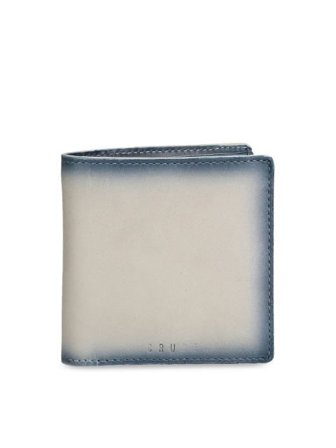 

CRUST Men White & Blue Solid Genuine Leather RFID Protected Two Fold Wallet