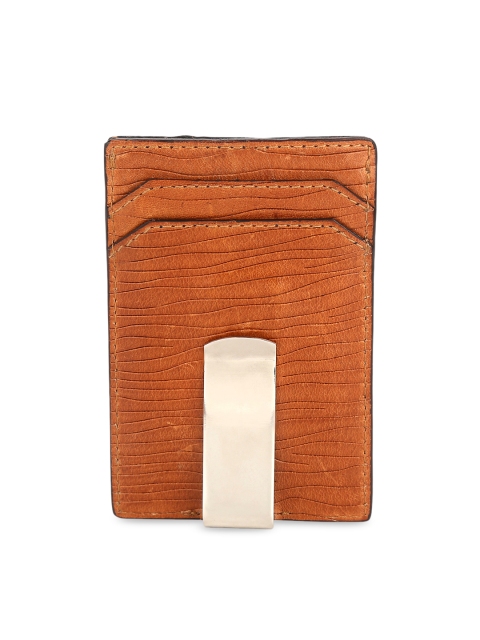 

CRUST Men Tan Brown Textured RFID Protected Genuine Leather Money Clip