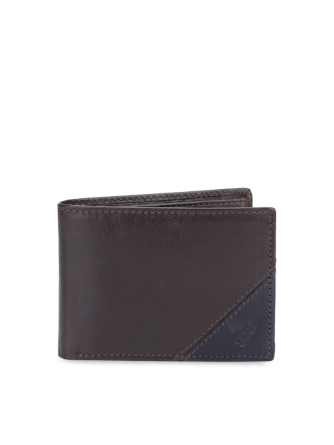 

CRUST Men Brown & Blue Textured Leather Two Fold Wallet
