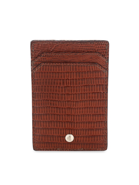 

CRUST Men Tan Brown Lizard Skin Textured RFID Protected Genuine Leather Money Clip