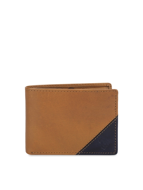 

CRUST Men Tan Brown & Navy Blue Solid Two Fold Leather Wallet