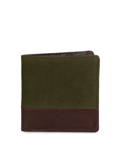 

CRUST Men Brown & Olive Green Colourblocked Two Fold Leather Wallet