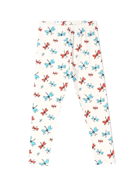 

Cherokee Girls White & Blue Printed Ankle-Length Leggings