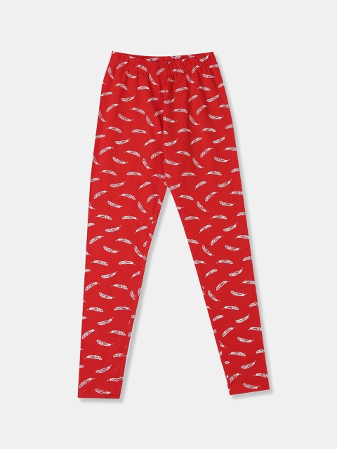 

Cherokee Girls Red & White Feather Printed Ankle Length Leggings