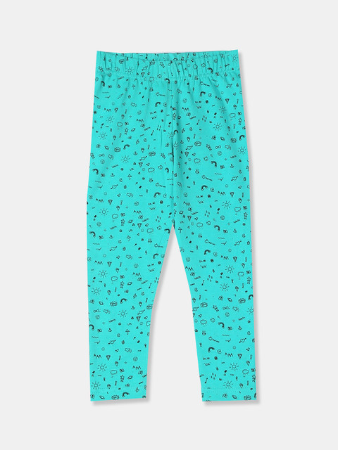 

Cherokee Girls Sea Green & Black Contrast Printed Ankle-Length Leggings