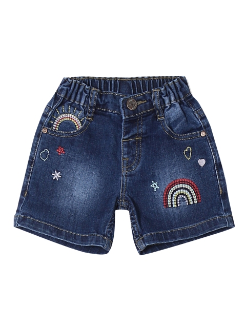 

Donuts Girls Blue Washed Embroidered Regular Fit Denim Shorts