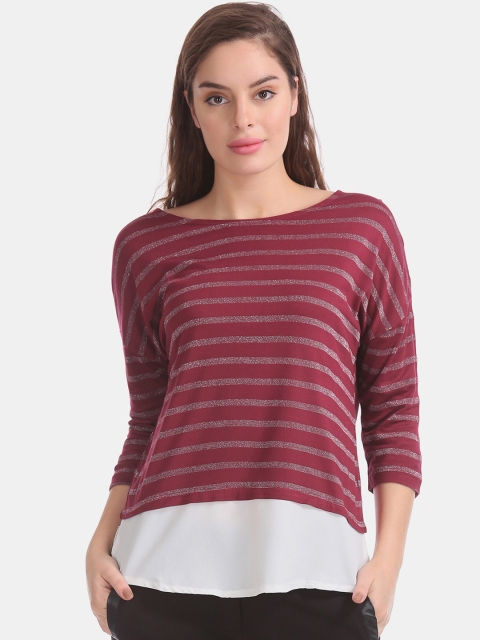 

ELLE Women Red & Grey Striped Top
