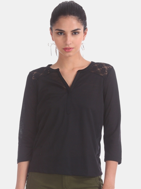 

ELLE Women Black Solid Lace Insert Top