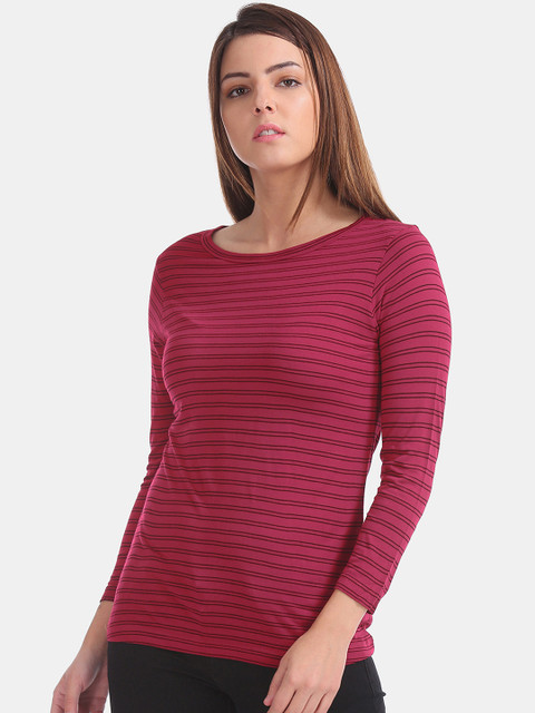 

Elle Women Magenta Pink & Black Striped Top