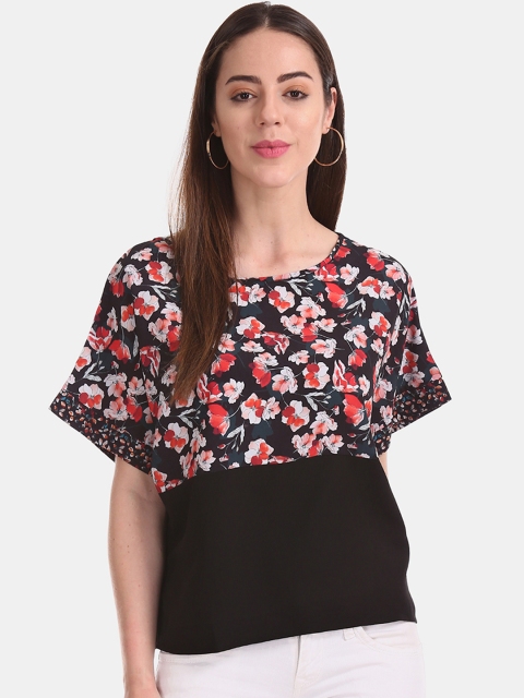 

ELLE Women Black & Red Floral Printed Top