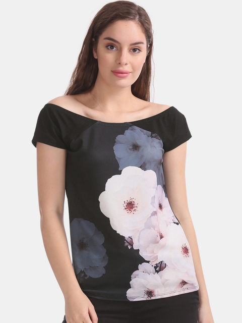 

ELLE Women Black Floral Printed Off-Shoulder Top