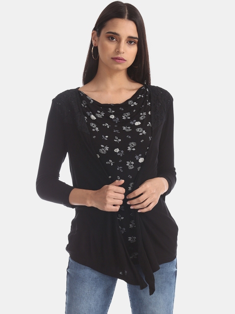 

Elle Women Black Printed Layered Top