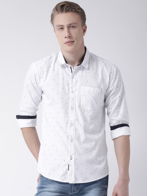 

COBB Men White Slim Fit Printed Casual Shirt