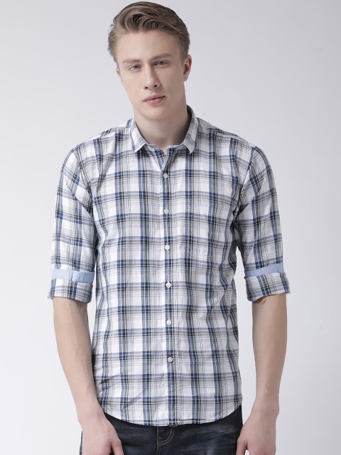 

COBB Men White & Blue Slim Fit Checked Casual Shirt
