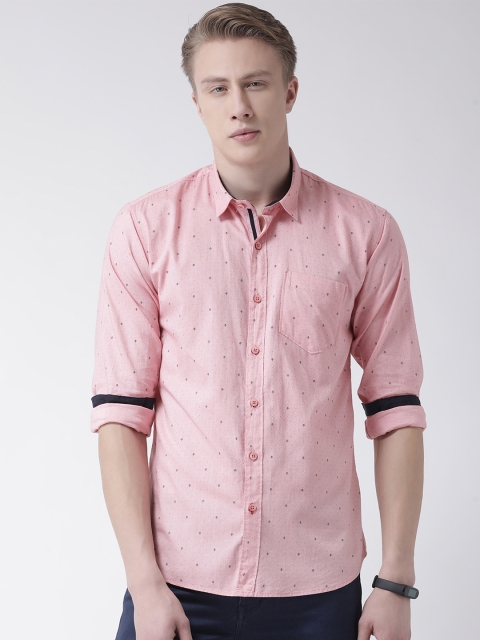 

COBB Men Peach-Coloured Slim Fit Printed Casual Shirt
