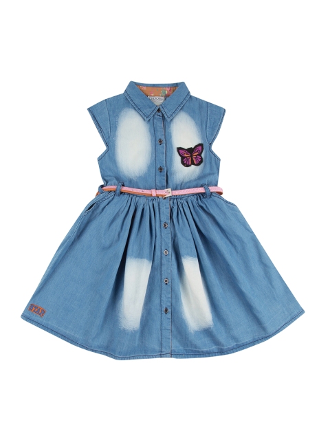

Cherokee Girls Blue Solid Washed Chambray Shirt Dress