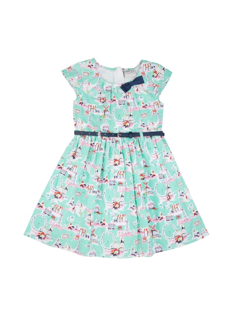 

Cherokee Girls Sea Green & Pink Printed Fit and Flare Dress