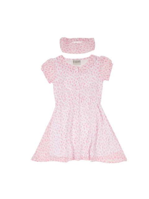 

Cherokee Girls White & Pink Floral Print Fit and Flare Dress