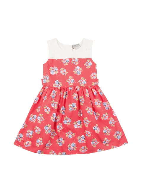 

Cherokee Girls Coral & White Floral Print Fit and Flare Dress