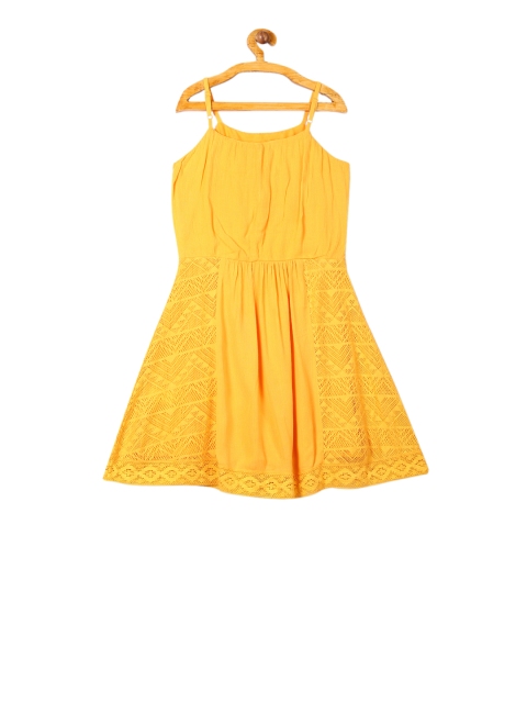 

Cherokee Girls Mustard Yellow Self Design Fit and Flare Dress