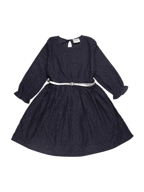 

Cherokee Girls Navy Blue Self Design Fit and Flare Dress