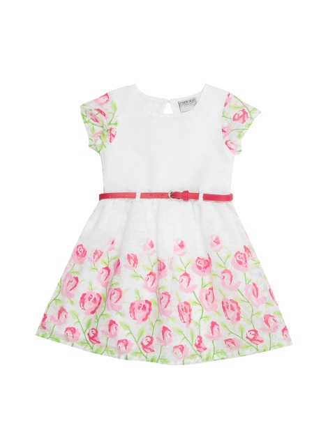 

Cherokee Girls White & Pink Floral Printed Fit and Flare Dress