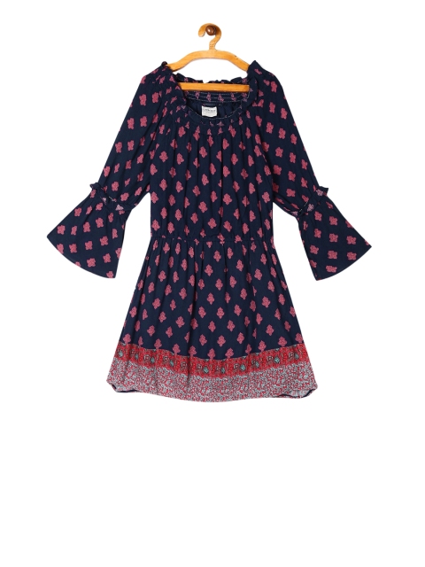 

Cherokee Girls Navy Blue Printed Fit and Flare Dress