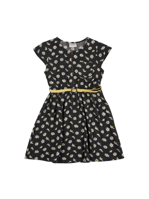 

Cherokee Girls Black & Yellow Floral Printed Fit and Flare Dress