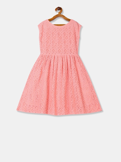 

Cherokee Girls Peach-Coloured Self Design Fit and Flare Dress