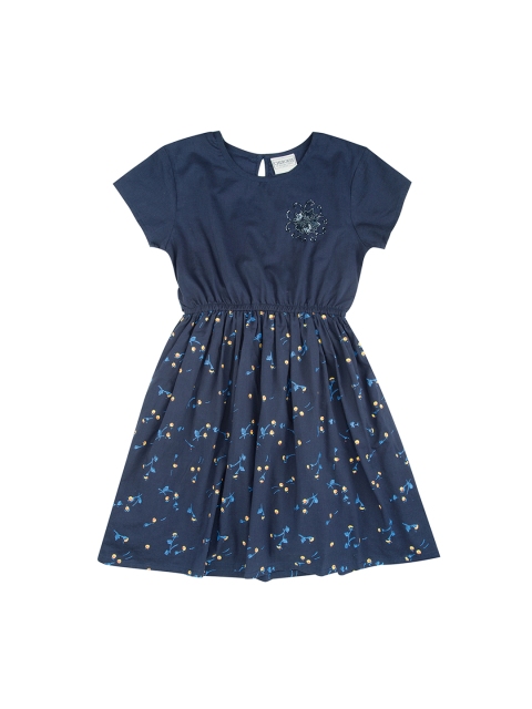

Cherokee Girls Navy Blue Floral Printed Fit and Flare Dress