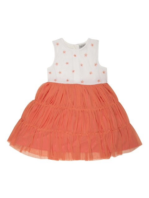 

Cherokee Girls White 7 Orange Colourblocked Fit and Flare Dress