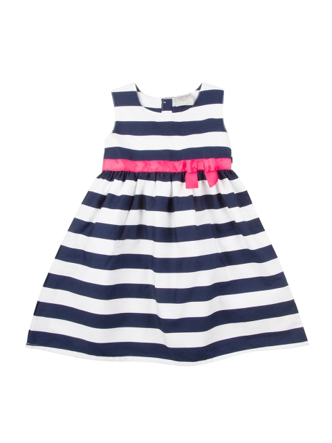 

Cherokee Girls White & Navy Blue Striped Fit and Flare Dress