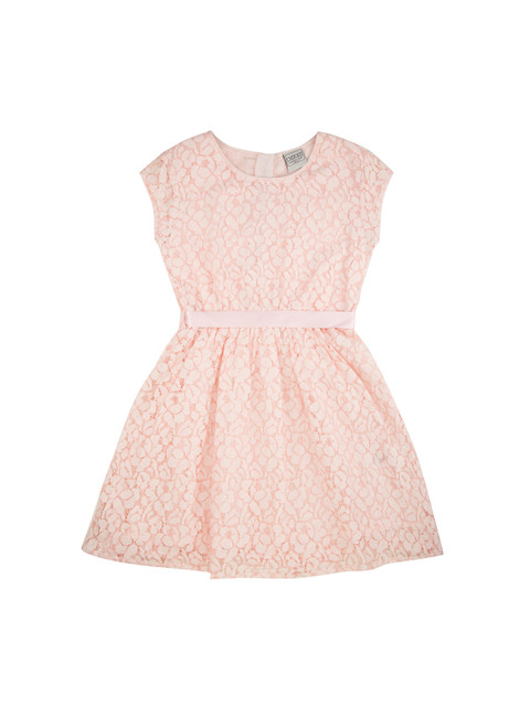 

Cherokee Girls Peach-Coloured Self Design Lace Fit and Flare Dress