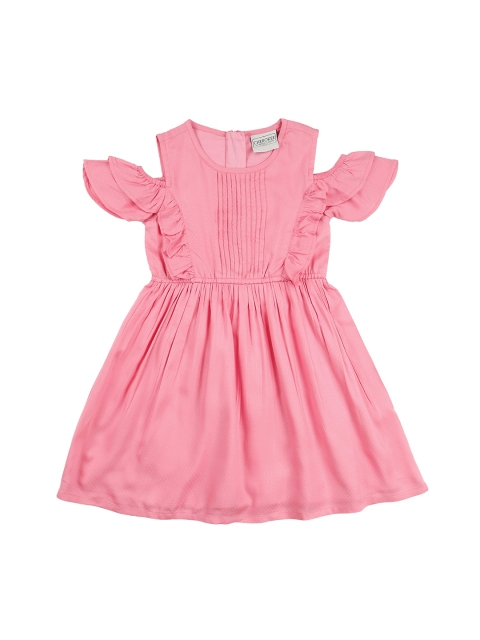 

Cherokee Girls Pink Printed Fit and Flare Cold-Shoulder Dress