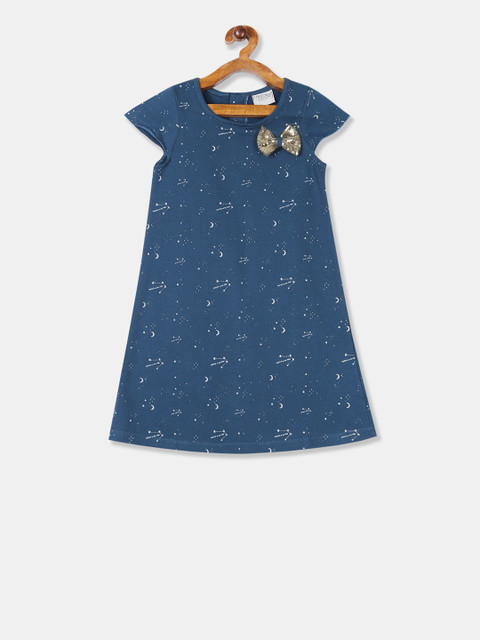 

Cherokee Girls Teal Blue Printed A-Line Dress