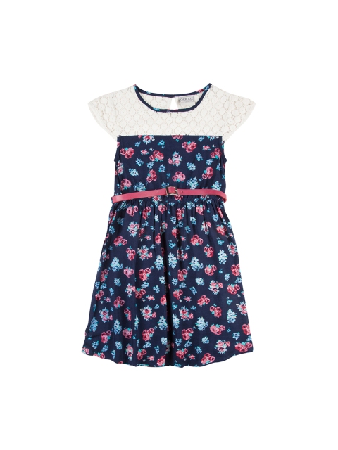 

Cherokee Girls Navy Blue & White Floral Print Fit and Flare Dress