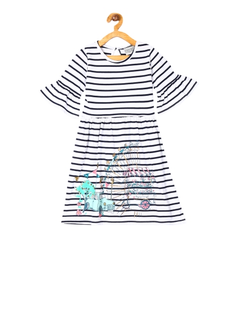 

Cherokee Girls White & Black Striped Fit and Flare Dress With Embellishments