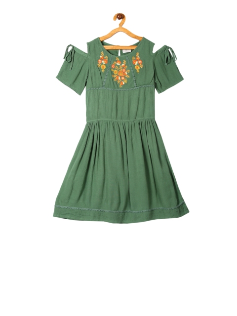 

Cherokee Girls Green Embroidered Fit and Flare Dress