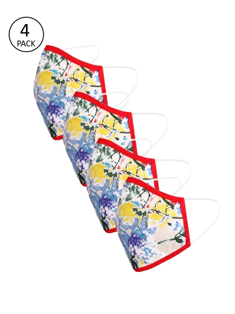 

naughty ninos Kids Blue & Yellow Printed 4 Pcs 2-Ply Cloth Outdoor Masks