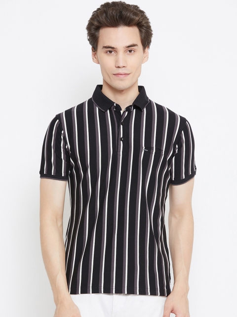 

Okane Men Black & Grey Striped Polo Collar T-shirt