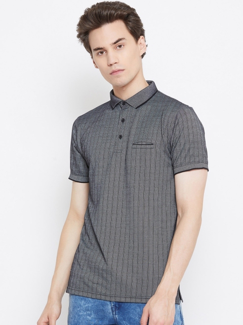

Okane Men Grey Striped Polo Collar T-shirt