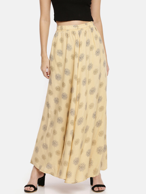 

GOLDSTROMS Women Beige & Navy Blue Printed Wide Leg Palazzos
