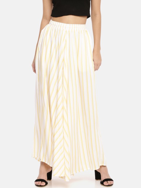 

GOLDSTROMS Women Off-White & Yellow Striped Wide Leg Palazzos