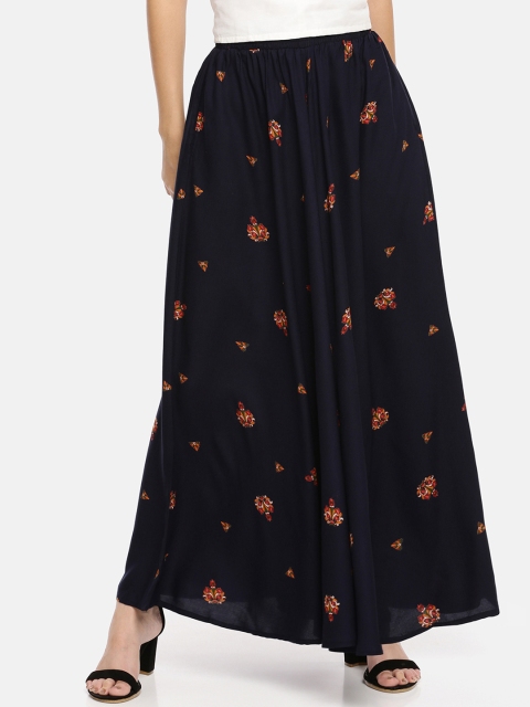 

GOLDSTROMS Women Navy Blue & Red Printed Wide Leg Palazzos