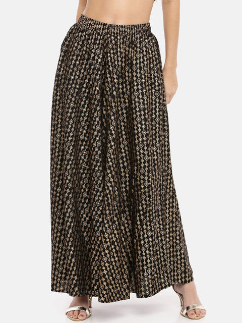 

GOLDSTROMS Women Black & Gold-Toned Printed Wide Leg Palazzos
