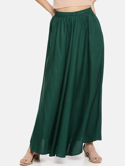 

GOLDSTROMS Women Green Solid Wide Leg Palazzos