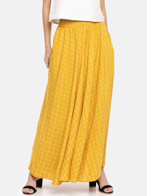 

GOLDSTROMS Women Yellow & White Checked Wide Leg Palazzos