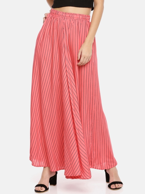 

GOLDSTROMS Women Peach-Coloured & Black Striped Wide Leg Palazzos