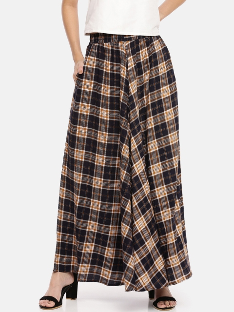 

GOLDSTROMS Women Black & Brown Checked Wide Leg Palazzos